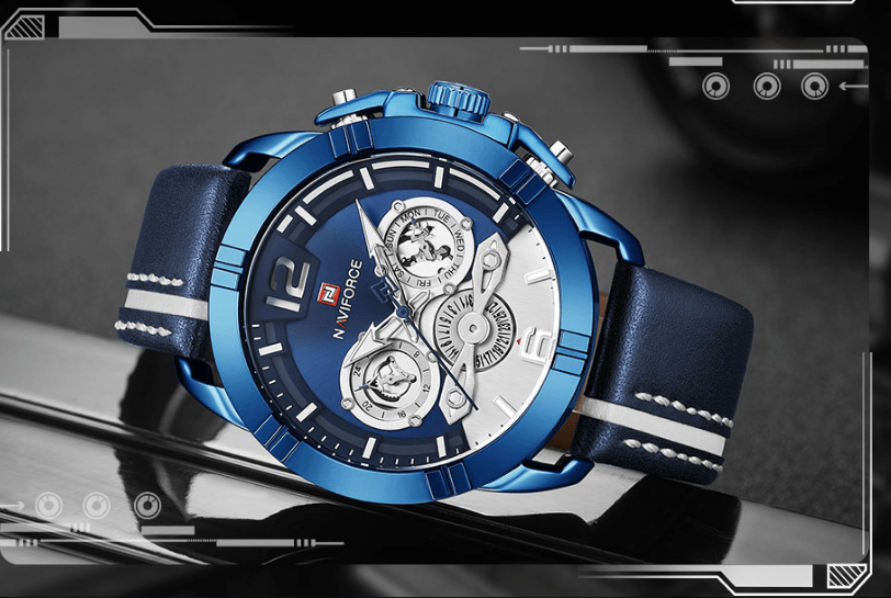 Waterproof Quartz Man Leather Sport Wrist Watch Luxury Unique Design Perfect Gift