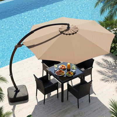 11 FT Cantilever Patio Umbrella with Base with 360° Rotation and Tilt Adjustment-Brown