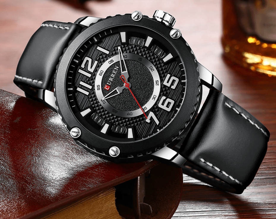 Men's Waterproof Sport Watch With Leather Belts And Large Numbers Details Unique Design Perfect Gift