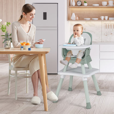 6-in-1 Convertible Baby High Chair with Adjustable Removable Tray-Green