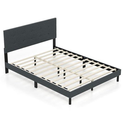 Queen Size Upholstered Bed Frame Linen Platform Bed-Dark Gray