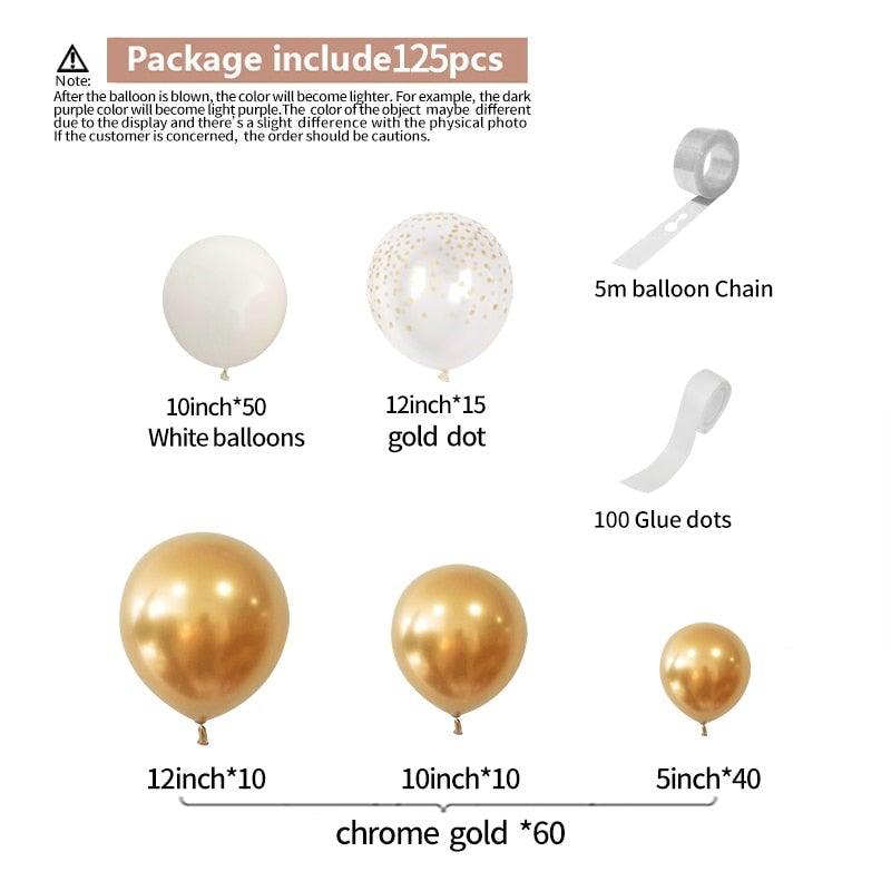 125pcs White Gold Chrome Metallic Latex Balloons for Wedding Birthday Christmas Party Decor Bridal Showers Baby Showers Luxury Party Birthday Wedding Ballon Decoration