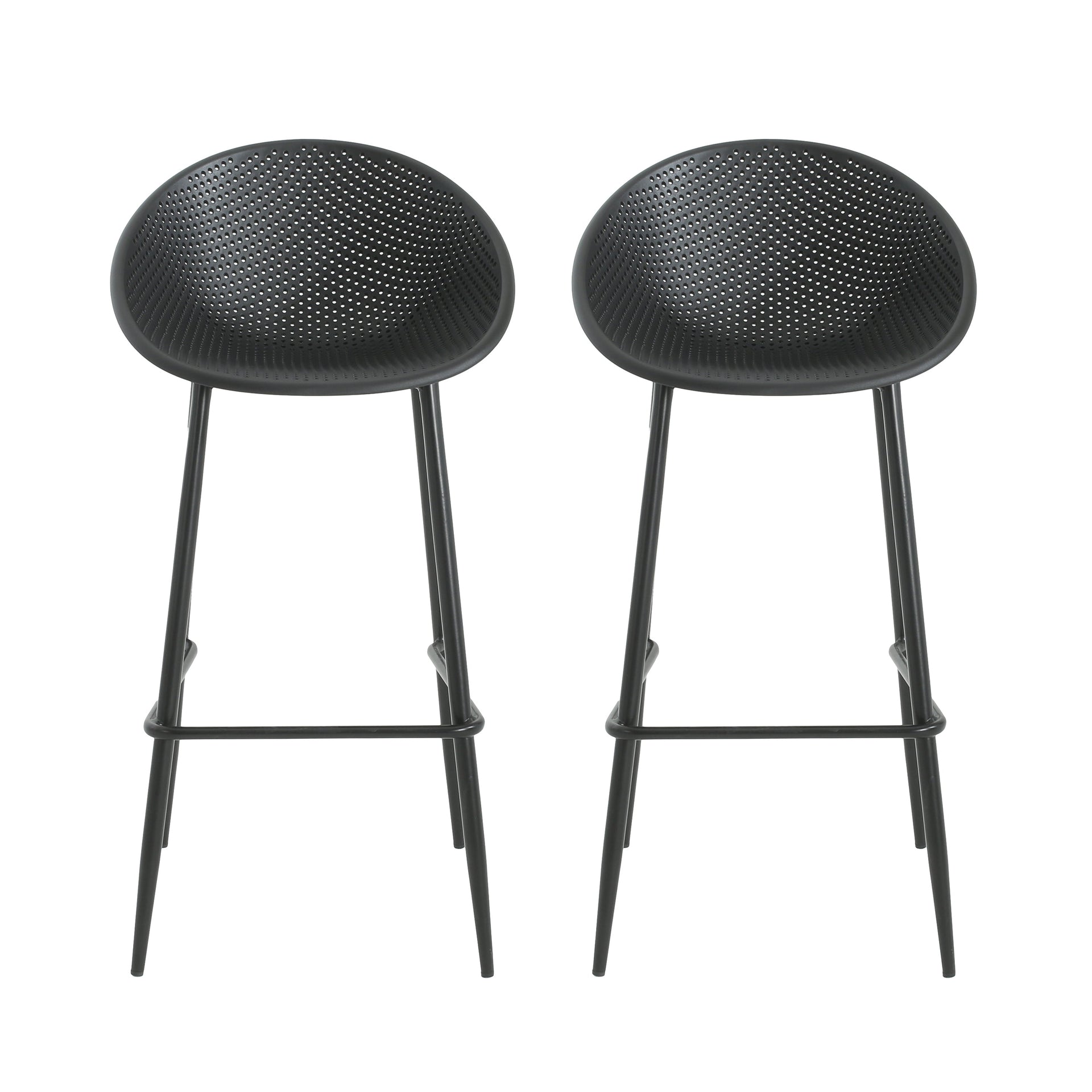 Modern Outdoor Gable Barstool Set of 2 with Weather-Resistant Design in Black Iron and Plastic