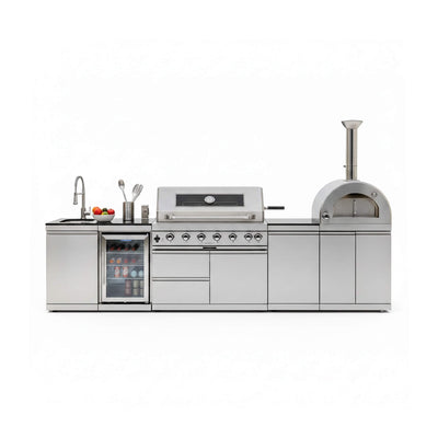 128-Inch 6-Burner 120K BTU Outdoor Kitchen Island With Pizza Oven, Rotisserie & Refrigerator (SAK75770)