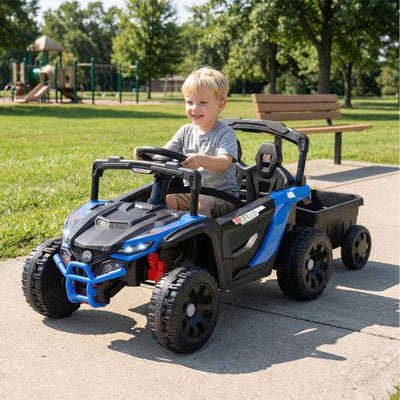 12V Battery Powered Ride On Tractor with Parent Remote Control-Black and Blue