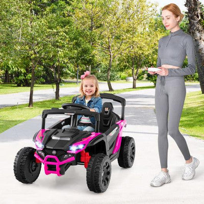 12V Kids Ride On Car UTV Electric Vehicle with LED Lights Music and Horn-Hot Pink