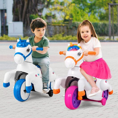 12V Unicorn Ride on Toy with Training Wheels and Horse Riding Mode-Colorful