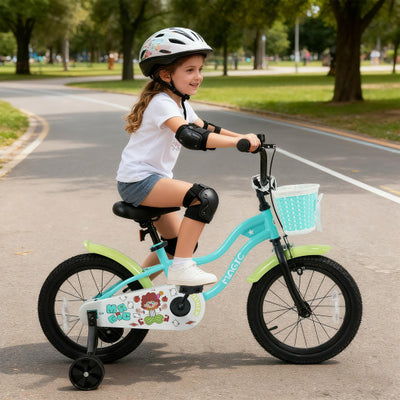 12/14/16 Inch Kids Bike with Training Wheels and Basket Green Color-16