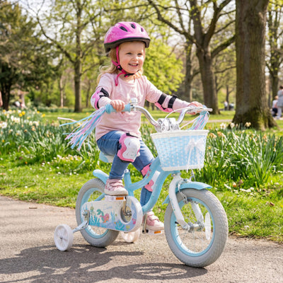 12-20 Inch Kids Bike Adjustable with Basket and Streamers Blue - Princess of the Sea Theme-12 Inch