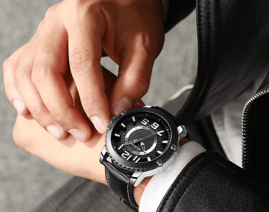 Men's Waterproof Sport Watch With Leather Belts And Large Numbers Details Unique Design Perfect Gift