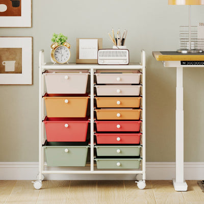 12-Drawer Utility Rolling Cart with Drawers Multi-Use Storage-Macaron