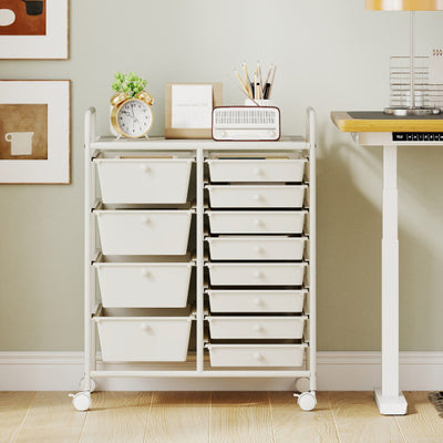 12-Drawer Utility Rolling Cart with Drawers Multi-Use Storage-White