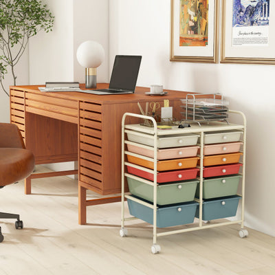 12 Drawers Rolling Cart Storage Scrapbook Paper Organizer Bins-Deep Multicolor