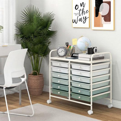 12 Drawers Rolling Storage Cart for Home and Office-Green Gradient