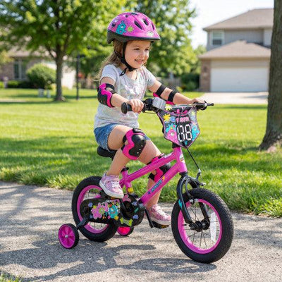 12 Inch Kids Bike with Training Wheels for Ages 3-4 Years Old Pink- Street Art Time