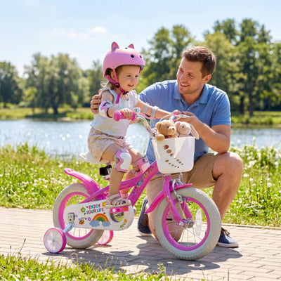 12 Inches Girls Bike for 3-4 Years Old with Basket - Spring Party Pink