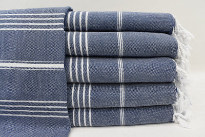Navy Monaco Turkish Towel – Lightweight Quick Dry Beach & Bath Towel, Luxury Turkish Cotton Spa Towel, Travel & Pool Towel