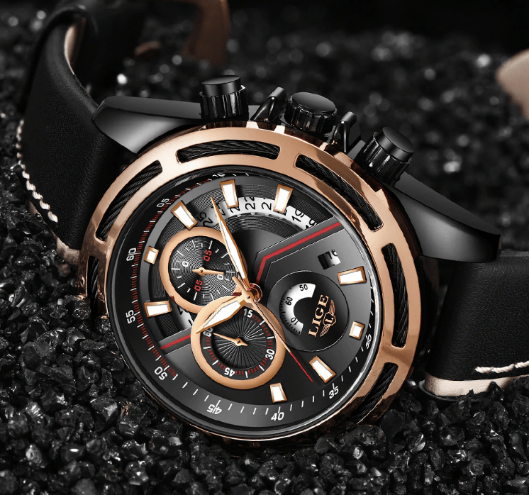 Men's Waterproof Sports Watch With Leather Belts, Chronometers Day View Fluorescent Pointers Unique Design Perfect Gift