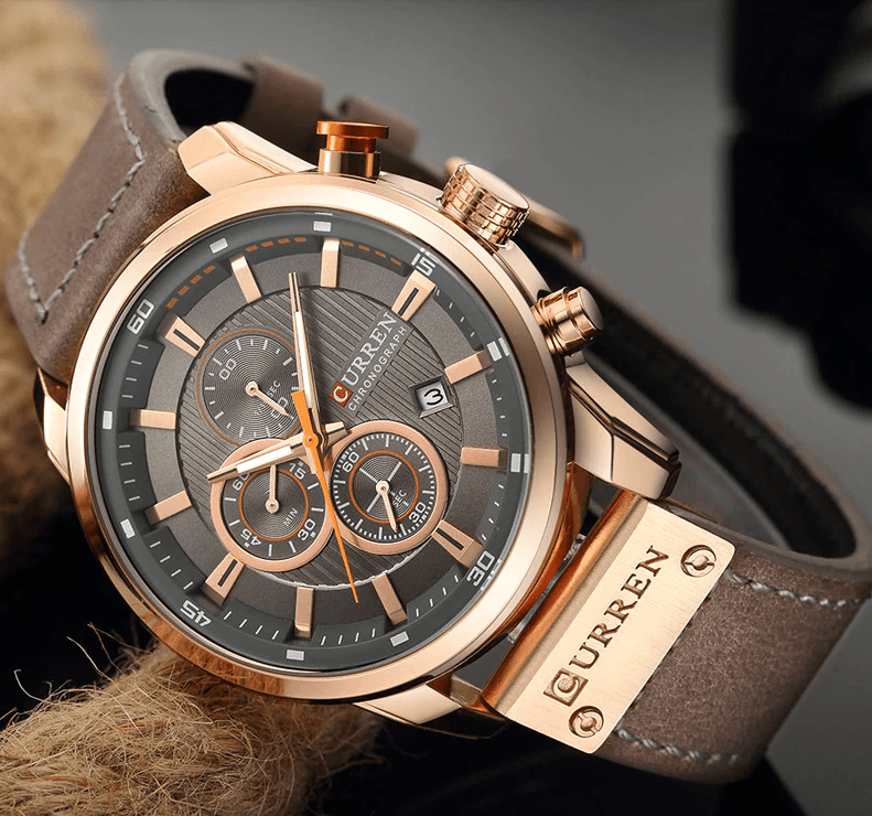 Men's Waterproof Elegant Sport Watch With Chronometers Day View, Leather Belts And Hardlex Scratch Resistant Glass Perfect Gift For Him