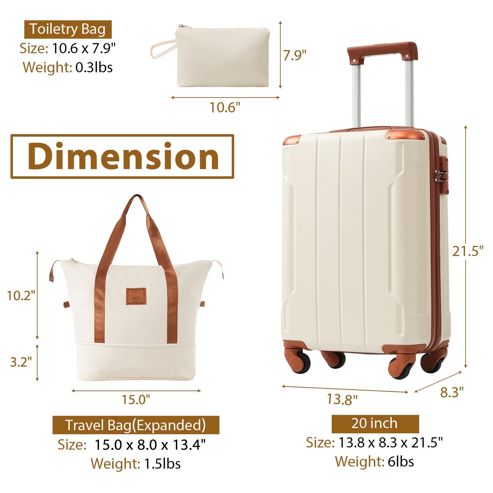 Hardshell Luggage Sets 3 Piece Carry-on Suitcases with Wheels, TSA