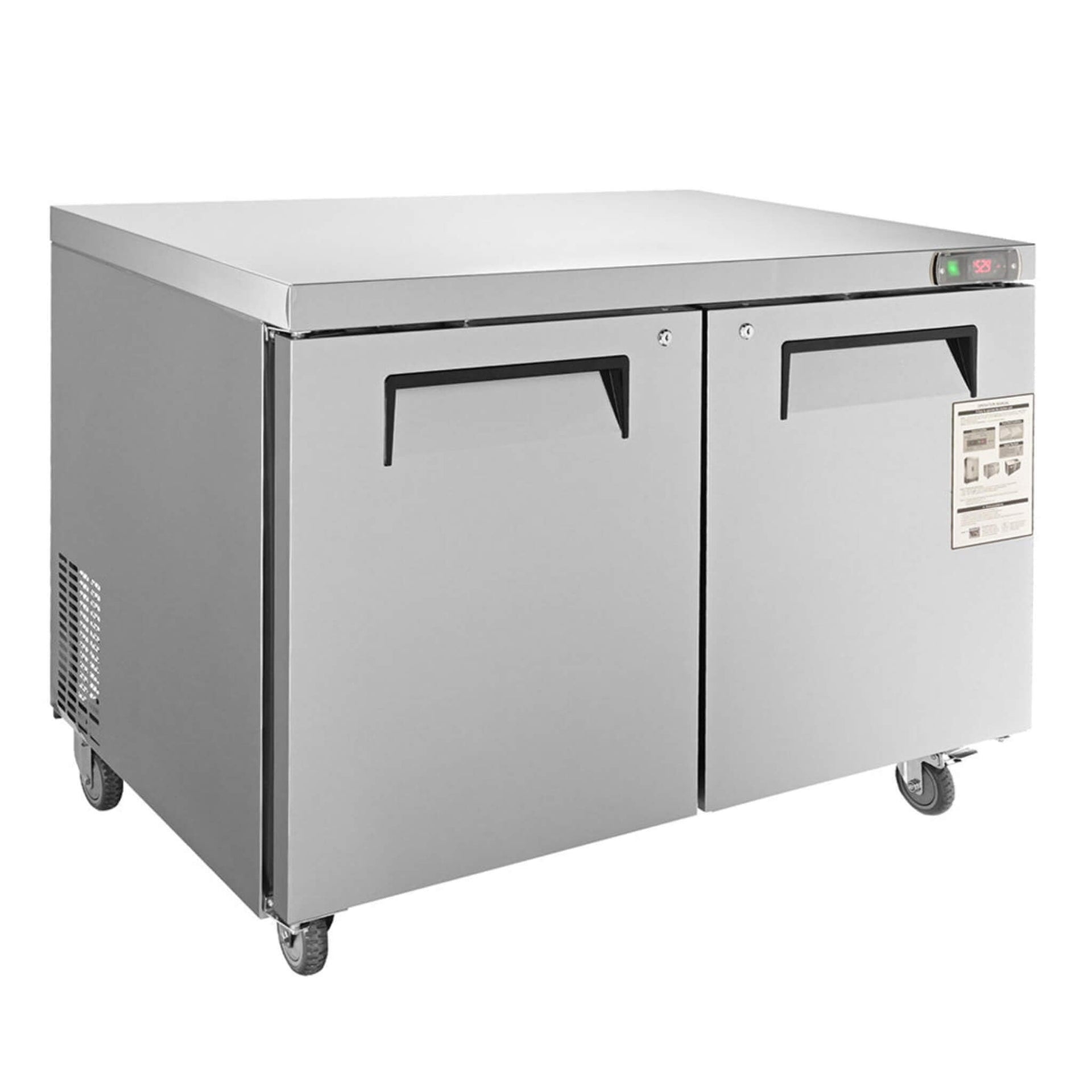 12.9 Cu.Ft 2-Door Commercial Stainless Steel Worktop Undercounter Refrigerator, 48