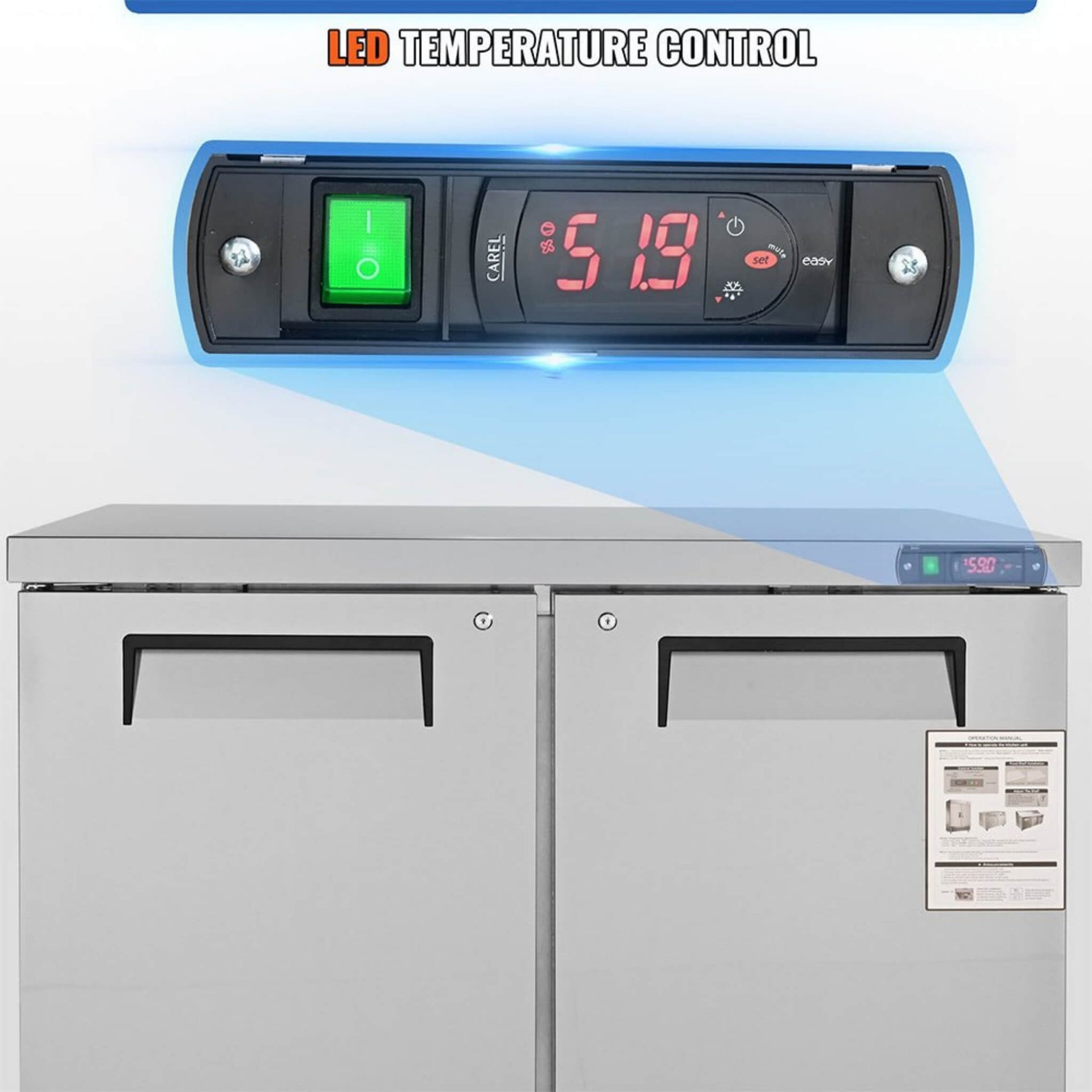12.9 Cu.Ft 2-Door Commercial Stainless Steel Worktop Undercounter Refrigerator, 48
