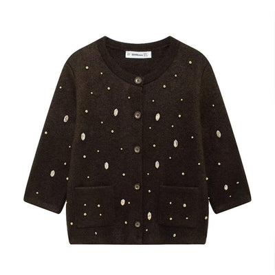 Autumn Jewelry Beaded Knitted Cardigan Coat