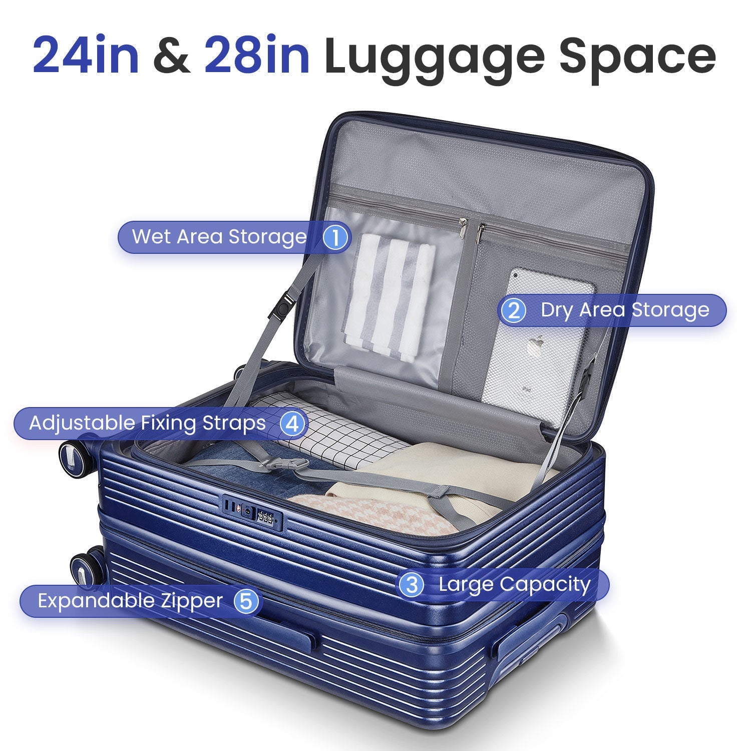 Luggage Sets 3 Piece(20/24/28), Expandable Carry On Luggage with TSA Lock Airline Approved, 100% PC Hard Shell and Lightweight Suitcase with Front Pocket and Spinner Wheels