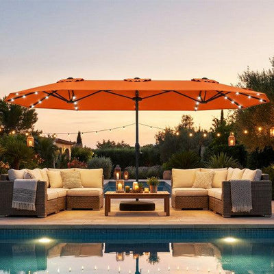 13FT Double-sided Patio Umbrella with Solar Lights for Garden Pool Backyard-Orange