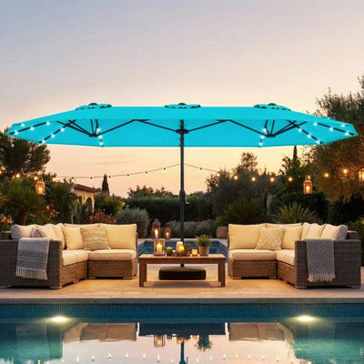 13FT Double-sided Patio Umbrella with Solar Lights for Garden Pool Backyard-Turquoise