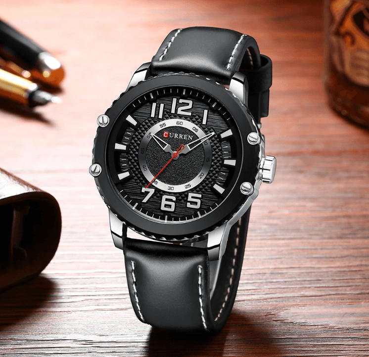 Men's Waterproof Sport Watch With Leather Belts And Large Numbers Details Unique Design Perfect Gift