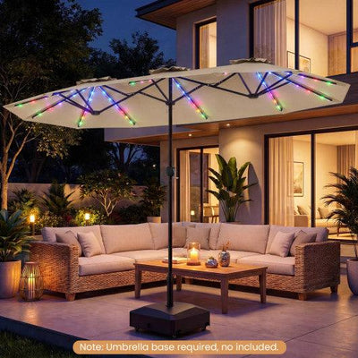 13 FT Double-Sided Patio Umbrella with Color-Changing Flowing Solar LED Lights-Beige