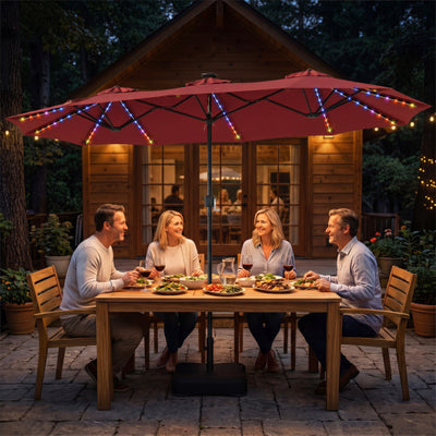 13 FT Double-Sided Patio Umbrella with 108 LED Lights and Base Included-Wine
