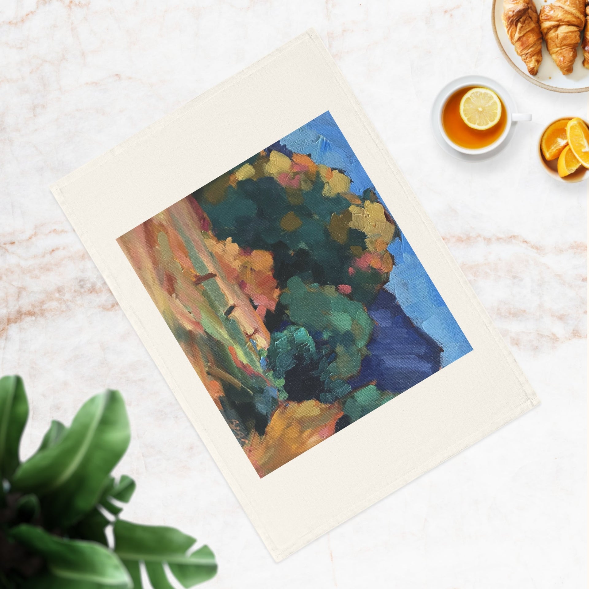 'New Mexico Meadow' Landscape Organic Cotton Tea Towel I Original Artwork by American Artist Barbara Cleary (Fall Collection)