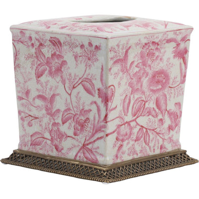 Ormolu Porcelain Tissue Box in Bronze - Pink Primrose