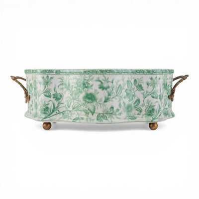 Porcelain Oval Basin with Ormolu Handles - Green Primrose