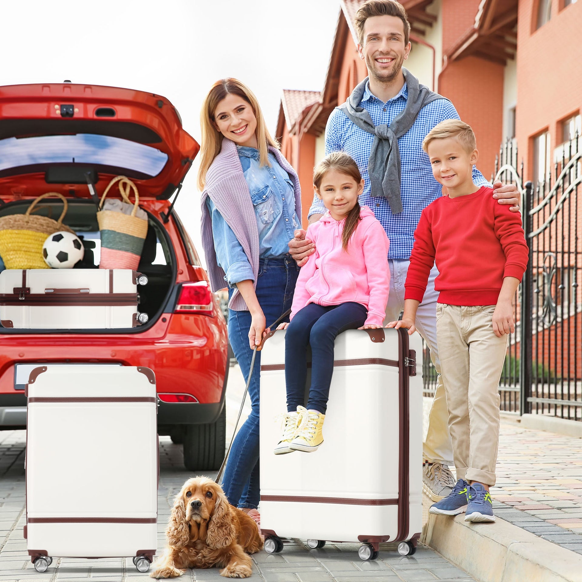 Hardshell Luggage Sets 3 Pieces 20'+28' Luggages and Cosmetic Case Spinner Suitcase with TSA Lock Lightweight,White