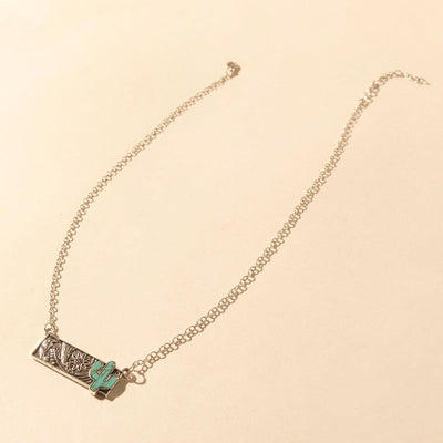 Myra Cowgirl cactus Charm Necklace for Women in Moonlit and Turquoise