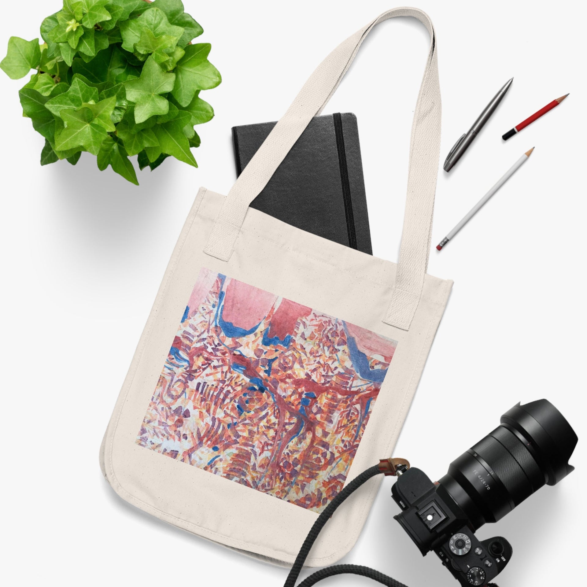 Organic Canvas Tote Bag with 'Abstract Fusion' Abstract I Original Artwork by American Artist Barbara Cleary