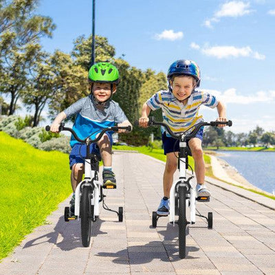 14 Inch Kids Bike Adjustable with 2 Training Wheels for 3-5 Years Old-White