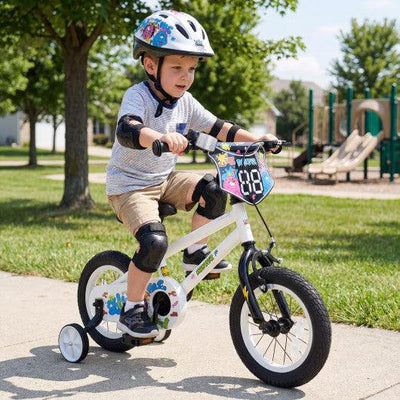 14 Inch Kids Bike with Training Wheels for Ages 3-5 Years Old White- Street Art Time