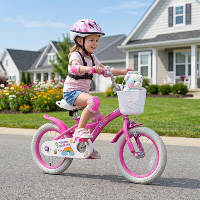 14 Inches Girls Bike for 3-5 Years Old with Basket - Spring Party Pink