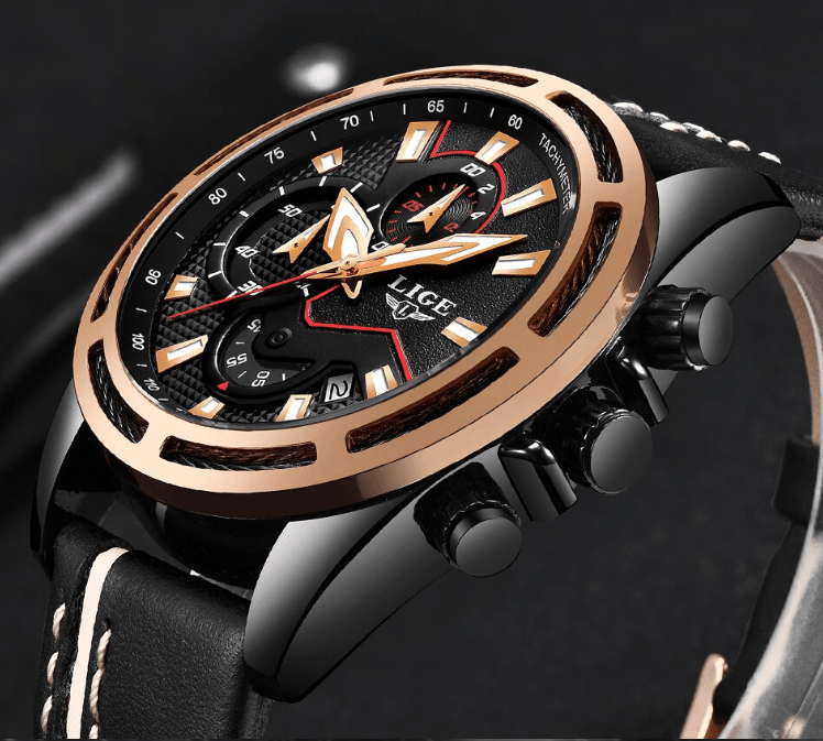 Waterproof Men's Sports Watch With Leather Transparent Belts, Chronometers Day View Perfect Gift