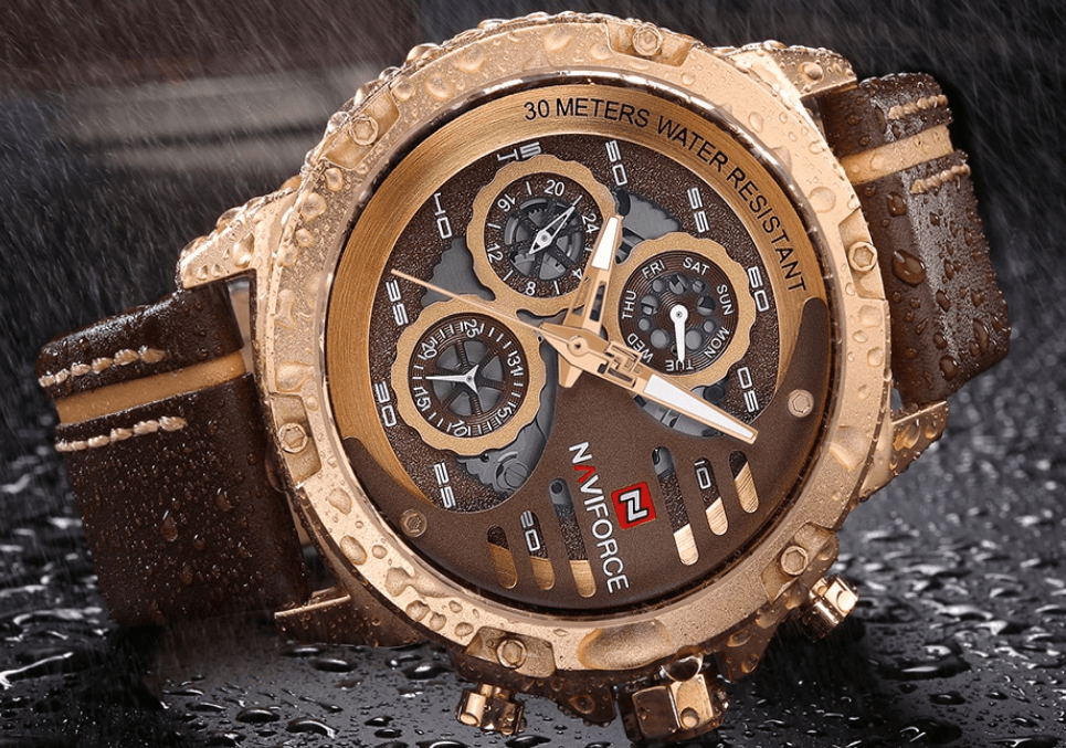 Men's Sports Waterproof Watch With Chronometers And Leather Belt Multifunction Wristwatch Unique Design Perfect Gift