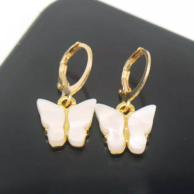 14K Gold and Lab Created Opal Butterfly Drop Earring