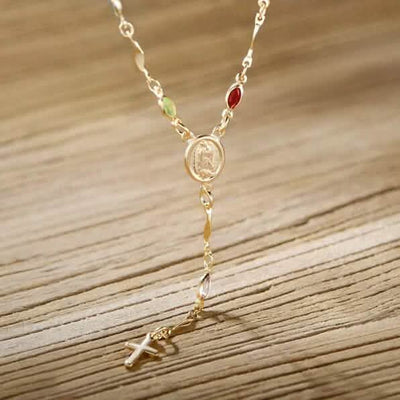 14K Gold Multicolor Virgin Mary Necklace