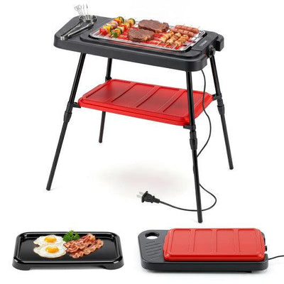 1500W 2-in-1 Electric Grill with Detachable Stand and Dual Plates for Balcony-Red