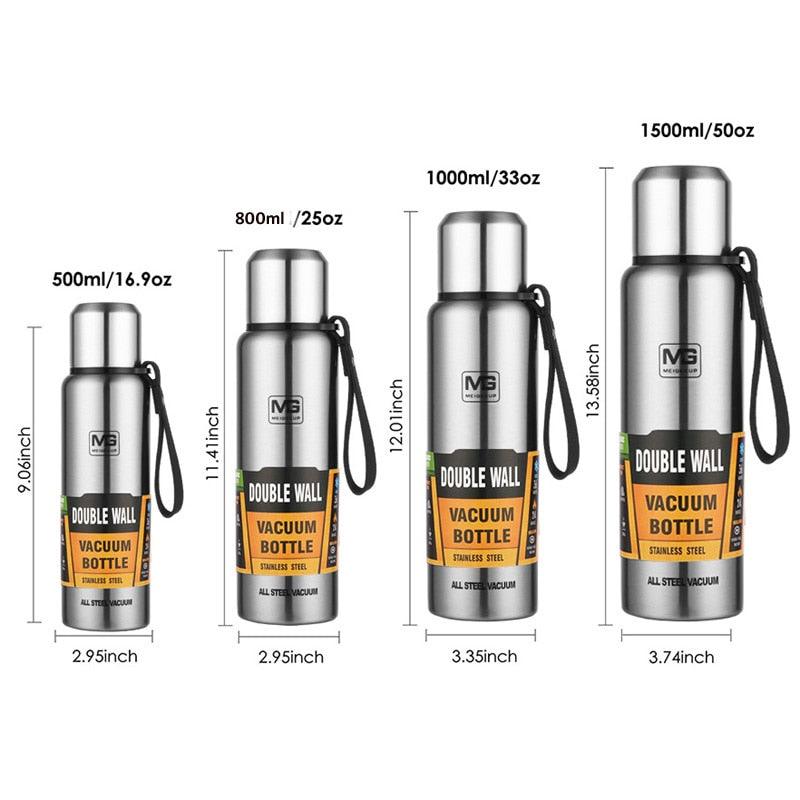 1500ml Water Bottle Stainless Steel Cold Hydroflask Thermos Large Capacity Thermal Mug Cup Sport Cycling Vacuum Flask Insulated Vacuum Insulated Thermos Water Bottle with Wide Mouth Cup BPA-Free Stainless Steel Water Bottles