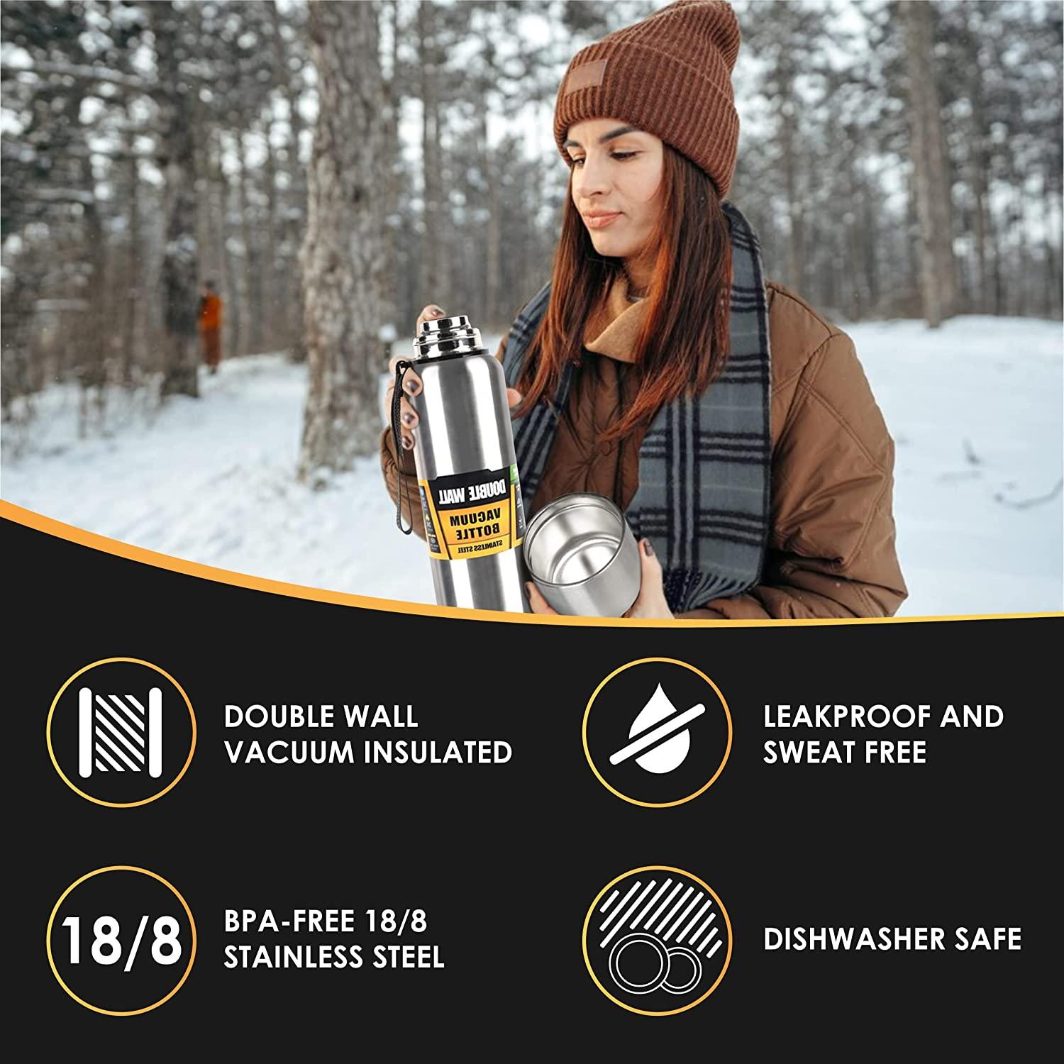 1500ml Water Bottle Stainless Steel Cold Hydroflask Thermos Large Capacity Thermal Mug Cup Sport Cycling Vacuum Flask Insulated Vacuum Insulated Thermos Water Bottle with Wide Mouth Cup BPA-Free Stainless Steel Water Bottles