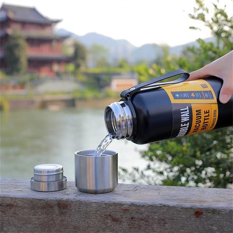 1500ml Water Bottle Stainless Steel Cold Hydroflask Thermos Large Capacity Thermal Mug Cup Sport Cycling Vacuum Flask Insulated Vacuum Insulated Thermos Water Bottle with Wide Mouth Cup BPA-Free Stainless Steel Water Bottles